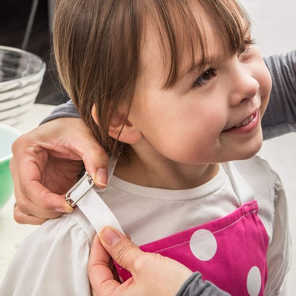 Kids Pink Cooking Apron Polka Dots Girls NWT New - Picture 3 of 5